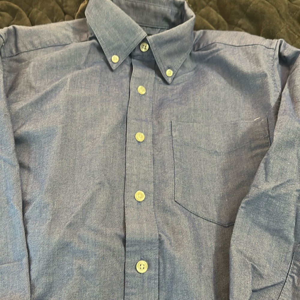 Lands End French blue oxford button down Dress uniform shirt cotton boy 10